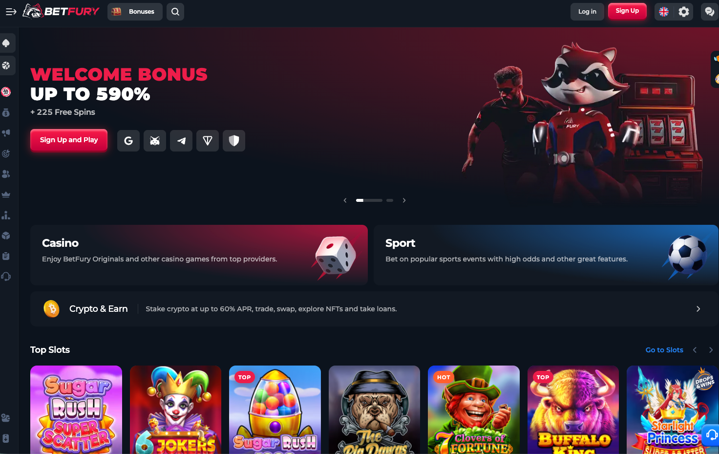 BetFury crypto casino homepage screenshot