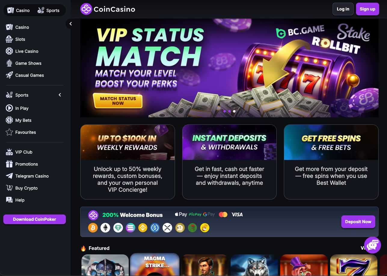 CoinCasino crypto casino homepage screenshot