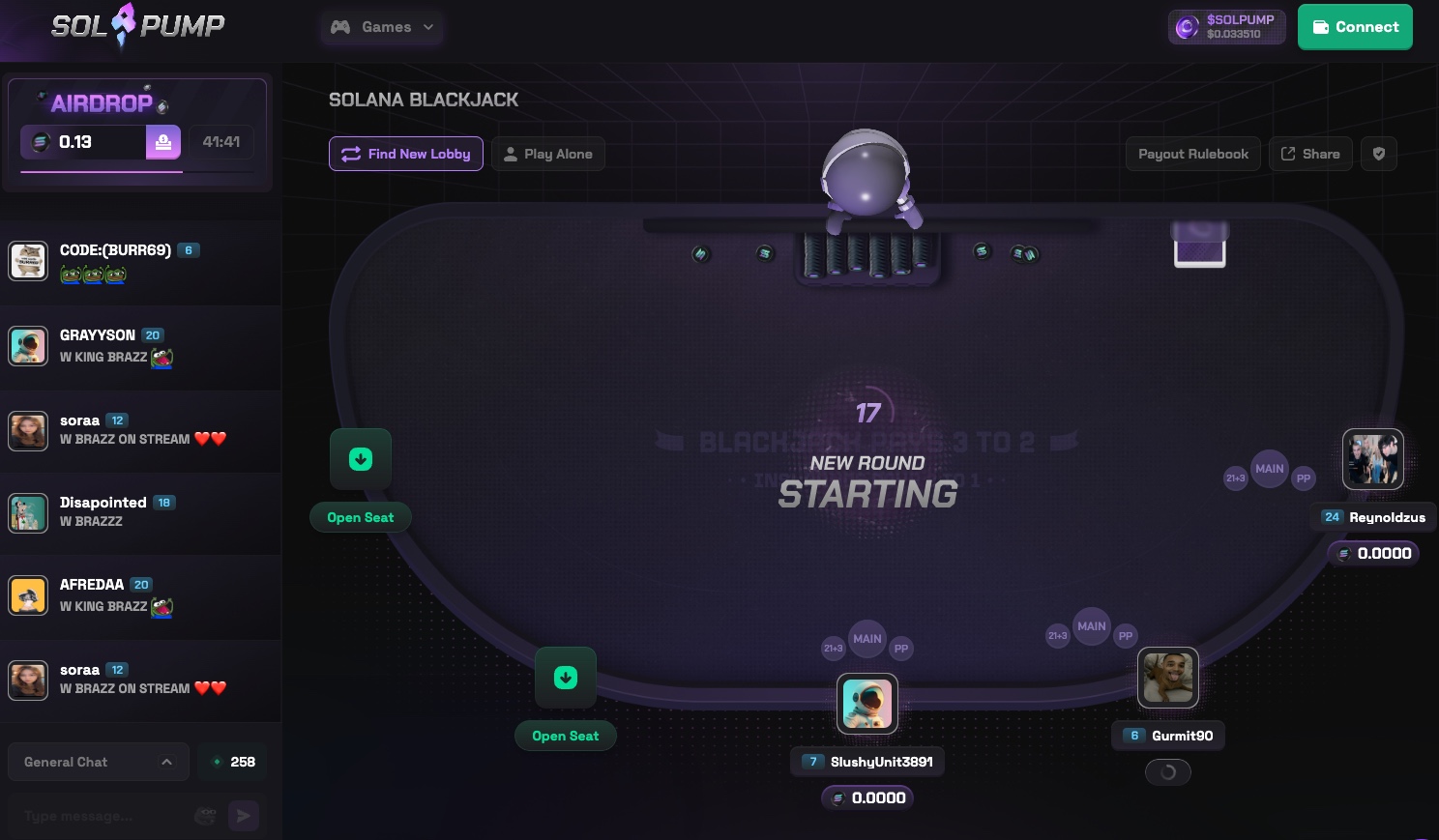 Solpump crypto casino homepage screenshot